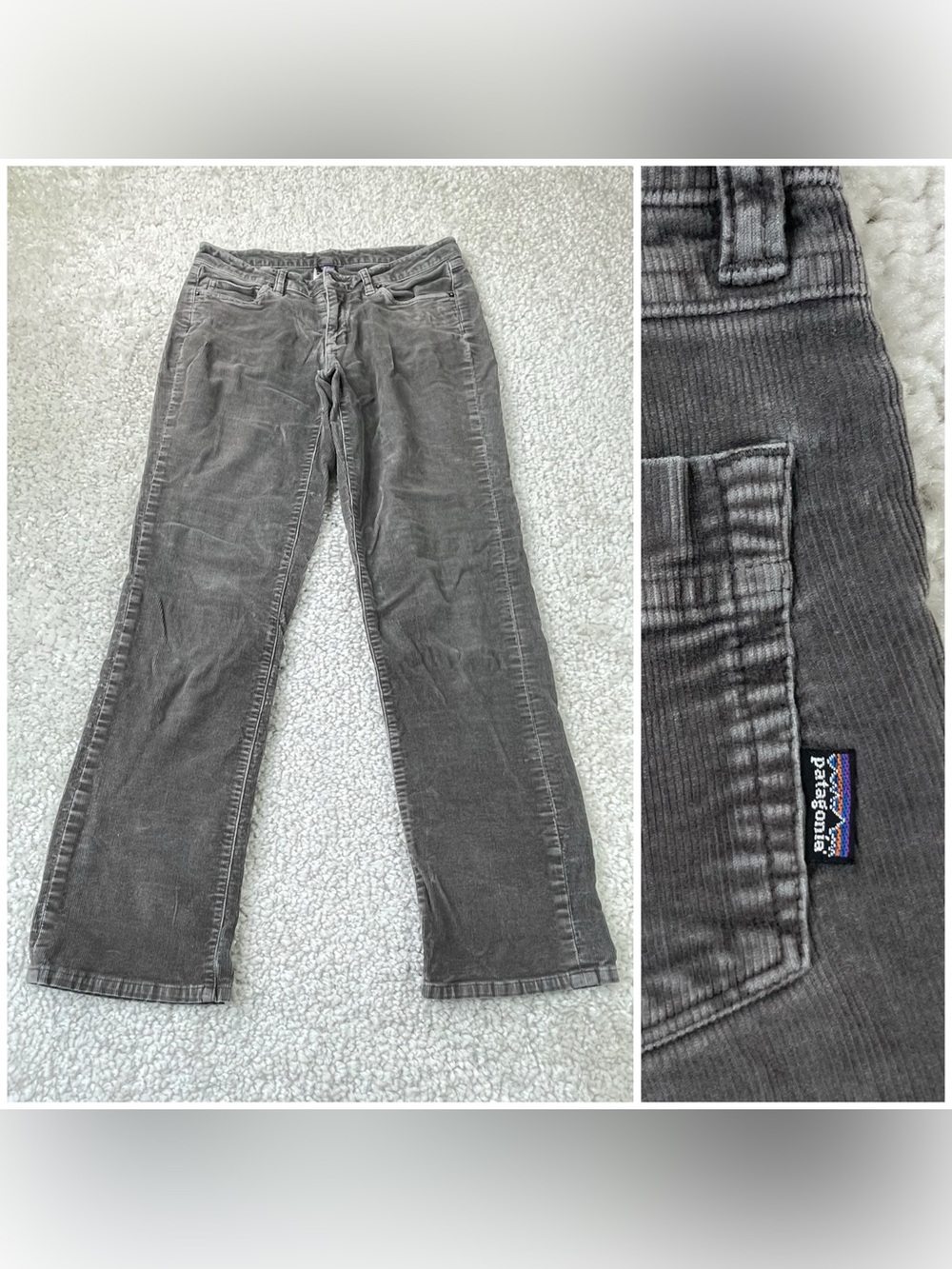 Patagonia gray straight leg corduroy cords pants Sz 27